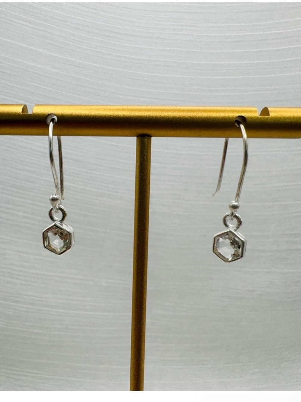 S925 Silver Hexagon Drop Earrings with Clear Quartz